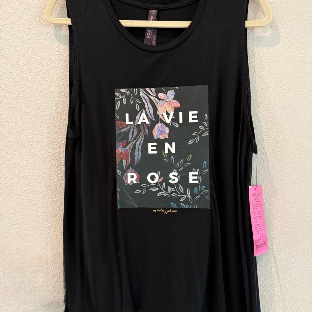 Betsey Johnson Black Floral Graphic Muscle Tee
